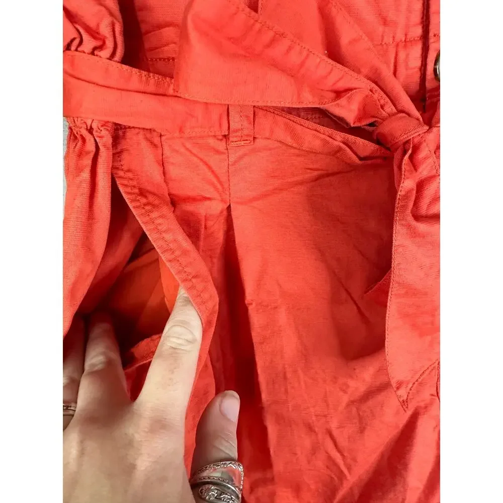 Madewell Paper Bag 'Coastal' Orange Tie Linen Blend Pull On Shorts Size 10